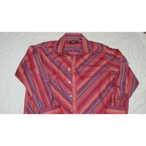 Pardazzio Uomo red orange blue stripe dress shirt French cuffs Mens XXL